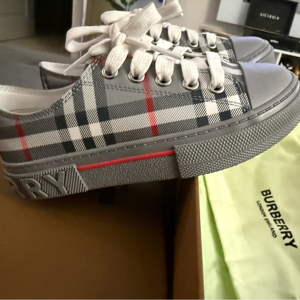Burberry Gray and Red Kids Sneakers